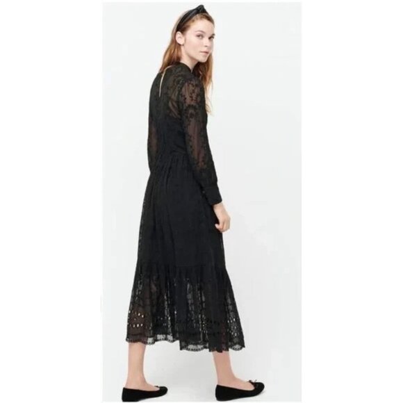 J.Crew Black Embroidered Long Sleeve Midi Dress Size 2 - 41616 - Picture 3 of 16